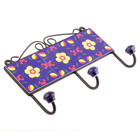 Navy Blue And Yellow Floral Ceramic Tiles Hooks Online